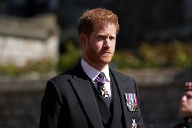 Le prince Harry aux obsèques du prince Philip à Windsor le 17 avril 2021