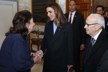 La reine Rania de Jordanie avec le couple présidentiel tunisien à Tunis, le 3 février 2019