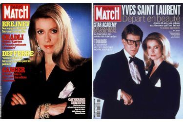 En 1981, Catherine Deneuve fête les 20 ans de carrière d&#039;Yves Saint Laurent en posant dans les robes du créateur, photographiée par le grand Helmut Newton. Ensemble, ils feront la couverture de notre magazine.