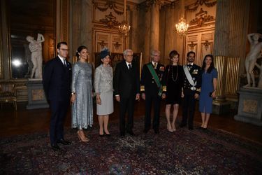 La famille royale de Suède avec le président italien et sa fille à Stockholm, le 13 novembre 2018