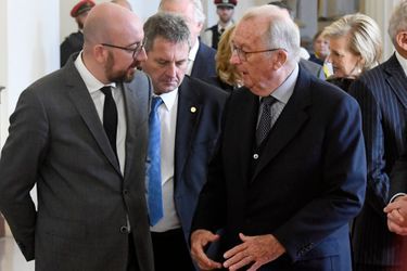 L&#039;ancien roi des Belges Albert II avec le Premier ministre de Belgique, à Bruxelles le 15 novembre 2018