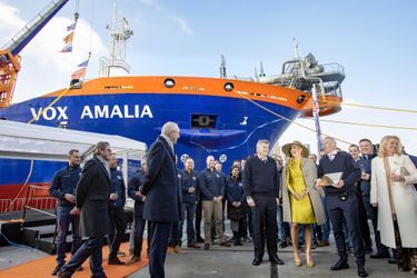 La reine Maxima des Pays-Bas devant le "Vox Amalia" à Rotterdam, le 14 décembre 2018