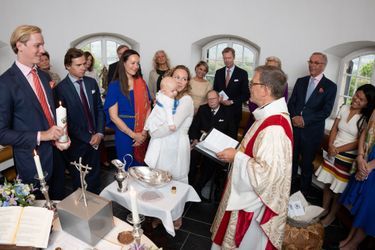 La grande-duchesse Maria-Teresa et le grand-duc Henri de Luxembourg au baptême de Zeno, fils de la princesse Marie-Gabrielle de Nassau et d'Antonius Willms, à Luxembourg le 21 septembre 2018