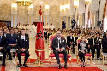 Le roi du Maroc Mohammed VI avec le prince Moulay El Hassan et la princesse Lalla Khadija, à Rabat le 17 septembre 2018