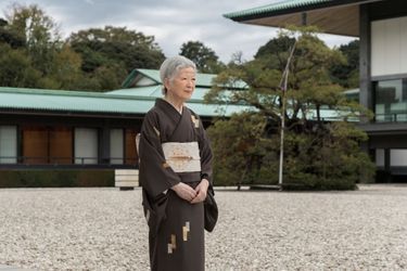 L&#039;impératrice Michiko du Japon en kimono au Palais impérial à Tokyo, le 12 octobre 2018