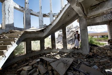 A Saada, berceau de la rébellion houthie, au nord de Sanaa. Le quartier administratif a été rasé.