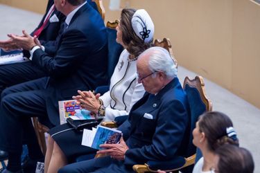 La reine Silvia, la princesse Victoria et le roi Carl XVI Gustaf de Suède à Stockholm, le 25 septembre 2018