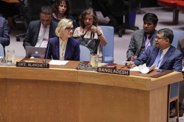 Cate Blanchett à l'ONU, à New York, mardi 28 août