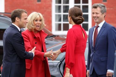 La princesse Mary et le prince Frederik de Danemark avec Brigitte et Emmanuel Macron à Copenhague, le 28 août 2018