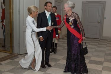 La reine Margrethe II de Danemark et Emmanuel et Brigitte Macron à Copenhague, le 28 août 2018