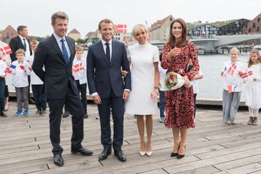 La princesse Mary et le prince Frederik de Danemark avec Brigitte et Emmanuel Macron à Copenhague, le 29 août 2018