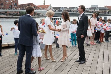 La princesse Marie et le prince Joachim de Danemark avec Brigitte et Emmanuel Macron à Copenhague, le 29 août 2018