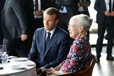 La reine Margrethe II de Danemark avec Emmanuel Macron à Copenhague, le 29 août 2018