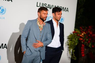 Ricky Martin et son mari Jwan Yosef au gala de l'UNICEF à Porto Cervo (Sardaigne) le 10 août 2018