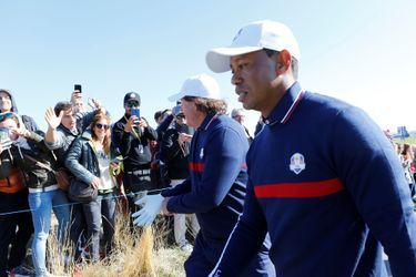 Le golfeur américain Tiger Woods s'est entraîné ce matin sur les greens du Golf national de Saint-Quentin-en-Yvelines en vue de la Ryder Cup.