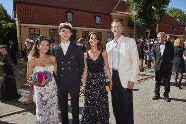 Le prince Nikolai de Danemark avec Alexandra Manley, la princesse Marie et le prince Joachim à Næstved, le 28 juin 2018