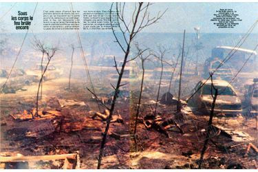 « Sous un corps le feu brûle encore. La catastrophe a eu lieu il y a quelques minutes. Cette terre brûlée, ces carcasses de caravanes, ces piquets en métal pour tentes, c'est tout ce qui reste du camping de Los Alfaqués dévastée par 43 m3 de propylene en feu.  »(Paris Match n°1522, 28 juillet 1978)