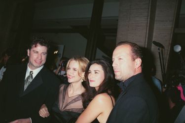 Bruce Willis et Demi Moore avec John Travolta et son épouse Kelly Preston au Festival du Film de New York, le 28 septembre 1994.