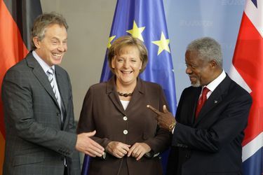 Avec Angela Merkel et Tony Blair en 2007
