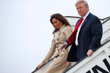 Donald et Melania Trump arrivant à l'aéroport militaire de Bruxelles, le 10 juillet 2018.