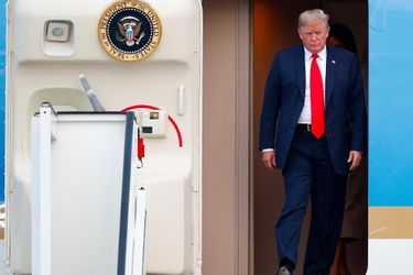 Donald Trump arrivant à l'aéroport militaire de Bruxelles, le 10 juillet 2018.