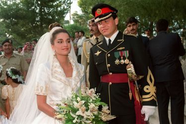 Rania Al-Yassin et le prince Abdallah de Jordanie, le jour de leur mariage, le 10 juin 1993
