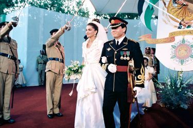 Rania Al-Yassin et le prince Abdallah de Jordanie, le 10 juin 1993, jour de leur mariage