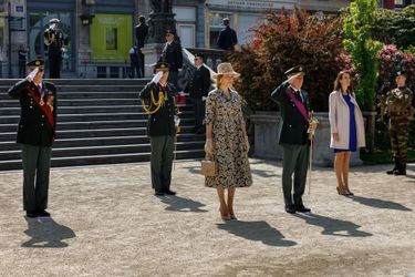 La reine Mathilde et le roi des Belges Philippe, lors de la cérémonie du 8 mai 2020 à Bruxelles