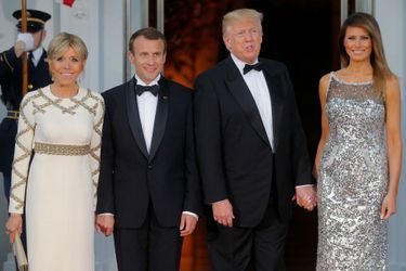 Brigitte Macron, Emmanuel Macron, Donald et Melania Trump mardi soir à la Maison-Blanche pour le dîner d&#039;Etat en l&#039;honneur du couple présidentiel français. 