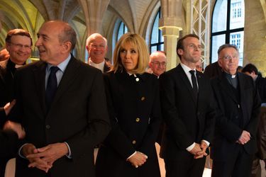 Gérard Collomb, Brigitte Macron, Emmanuel Macron au collège des Bernardins à Paris.