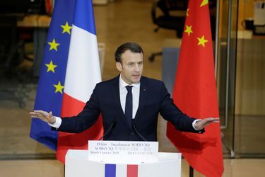 Discours d&#039;Emmanuel Macron depuis l&#039;incubateur d&#039;entreprises Soho Q à Pékin.
