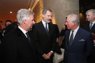 Le roi des Belges Philippe et le roi Felipe VI d'Espagne avec le prince Charles à Jérusalem, le 23 janvier 2020