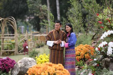 Le roi du Bhoutan, Jigme Khesar Namgyel Wangchuck, et la reine Jetsun Pema à Punakha, le 25 avril 2018