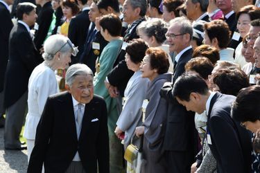 L&#039;impératrice Michiko et l&#039;empereur Akihito du Japon à Tokyo, le 25 avril 2018