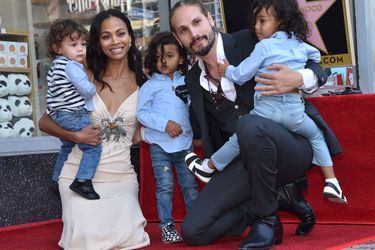 Zoe Saldana, son mari Marco Perego et leurs trois fils Cy, Bowie et Zen