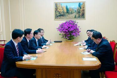 Une délégation sud-coréenne a rencontré Kim Jong-un à Pyongyang, le 5 mars 2018.