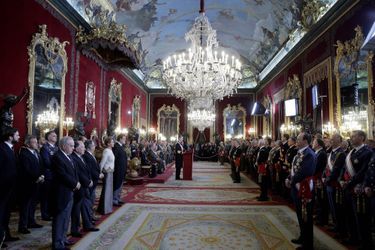 La reine Letizia, le roi Felipe VI, l'ancien roi Juan Carlos et l'ancienne reine Sofia d'Espagne à Madrid, le 6 janvier 2018