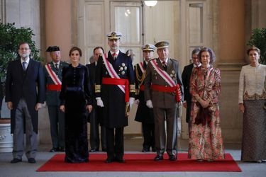 La reine Letizia et le roi Felipe VI avec l'ancien roi Juan Carlos et l'ancienne reine Sofia d'Espagne à Madrid, le 6 janvier 2018