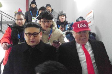 Les sosies de Kim Jong-un et de Donald Trump lors de la cérémonie d'ouverture des Jeux Olympiques de Pyeongchang, le 9 février 2018.