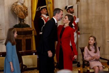 Les princesses Leonor et Sofia avec la reine Letizia et le roi Felipe VI d&#039;Espagne à Madrid, le 30 janvier 2018