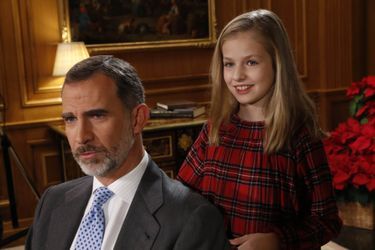 Le roi Felipe VI d&#039;Espagne avec la princesse Leonor, à Madrid le 22 décembre 2017