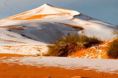 Il a neigé sur les dunes du Sahara à Aïn Sefra, en Algérie, le 7 janvier 2018.