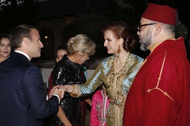 La princesse Lalla Salma et le roi Mohammed VI du Maroc avec Emmanuel et Brigitte Macron à Rabat, le 14 juin 2017