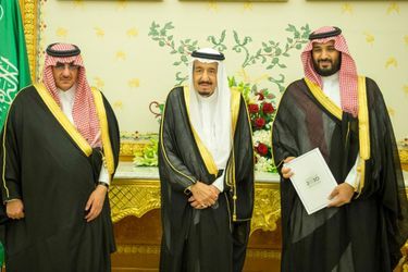 L'ancien prince héritier Mohammed bin Nayef, le roi Salmane et le prince Mohammed ben Salmane, en avril 2016.