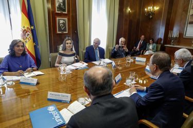 La reine Letizia d'Espagne à une réunion avec Ban Ki-moon à Madrid, le 13 juin 2017