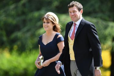 La princesse Eugenie et son compagnon Jack Brooksbank arrivent au mariage de Pippa Middleton, samedi 20 mai