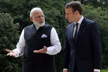 Le président français Emmanuel Macron et le Premier ministre indien Narendra Modi à l&#039;Elysée, le 3 juin 2017.