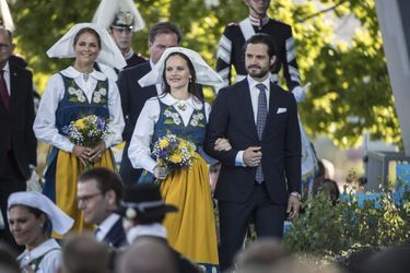 Le prince Carl Philip de Suède et les princesses Sofia et Madeleine à Stockholm, le 6 juin 2017