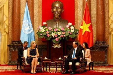 La reine Maxima des Pays-Bas avec le président vietnamien Trân Dai Quang à Hanoï, le 31 mai 2017
