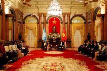 La reine Maxima des Pays-Bas avec le président vietnamien Trân Dai Quang à Hanoï, le 31 mai 2017